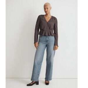 Madewell Long-Sleeve Peplum Top in Warm Shale Size 2